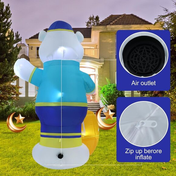 8FT Hanukkah Bear Inflatable Outdoor Holiday Decoration for Lawn Patio Deck - Picture 6 of 7